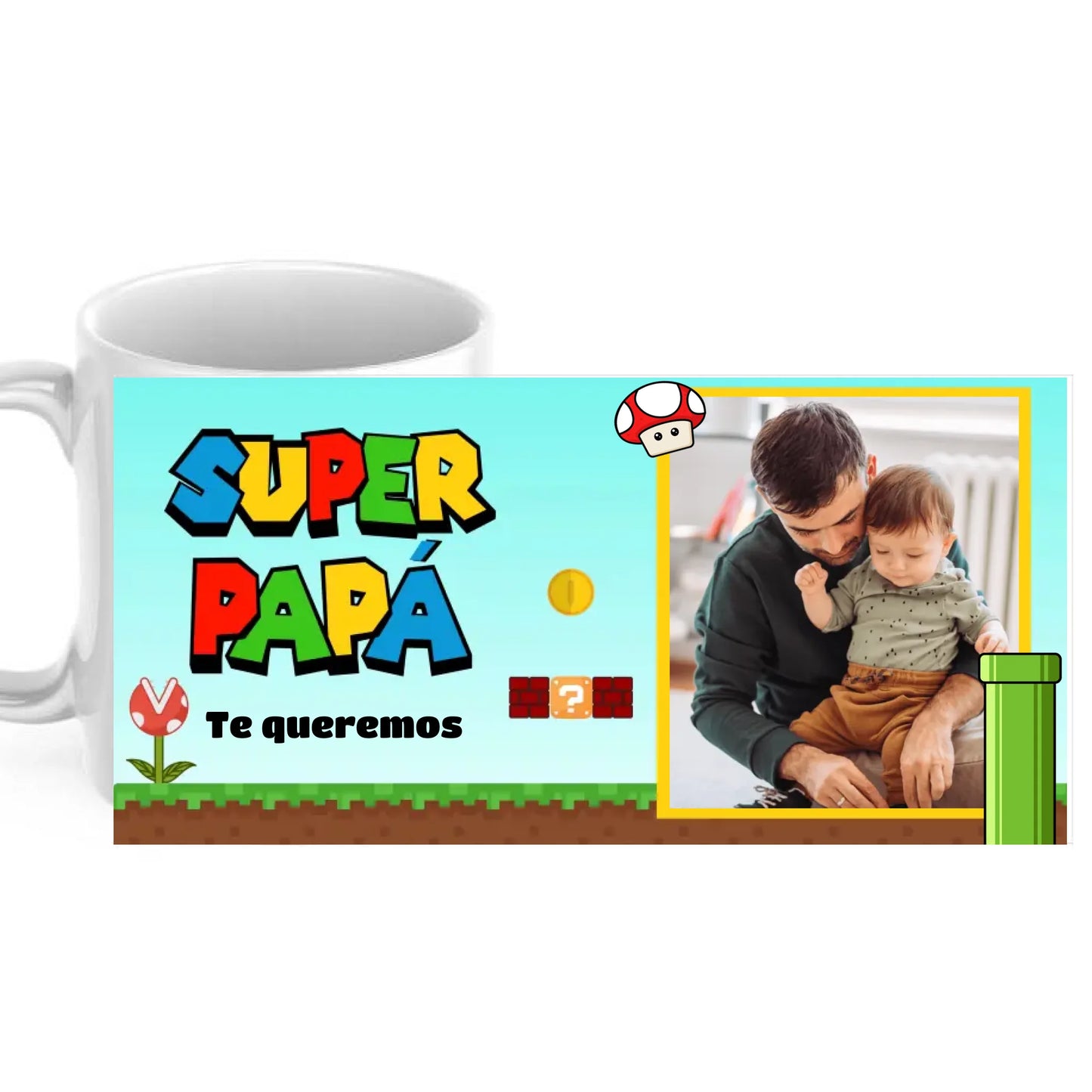 Taza Super Papá Mario Bros con dedicatoria y foto
