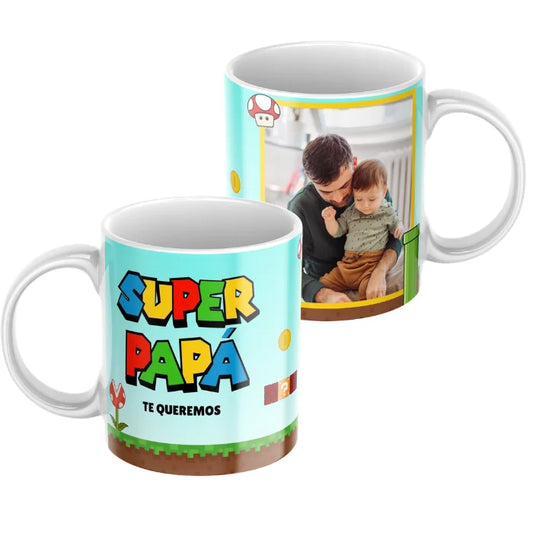 Taza Super Papá Mario Bros con dedicatoria y foto