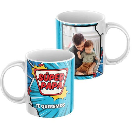 Taza Super Papá Superhéroes con dedicatoria y foto
