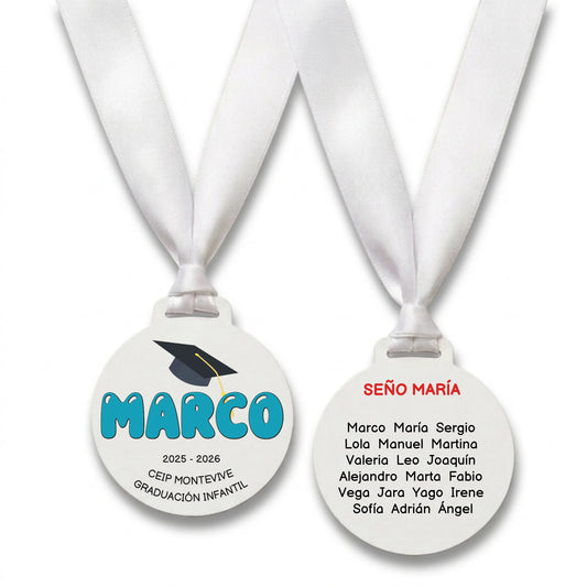 Medalla blanca personalizada graduación infantil