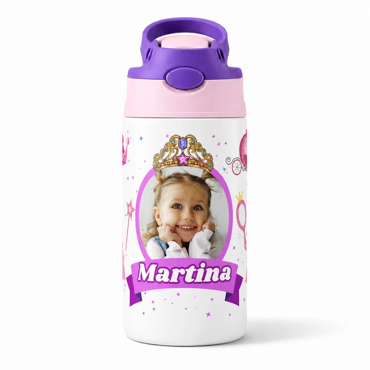 Botella infantil rosa princesas con foto