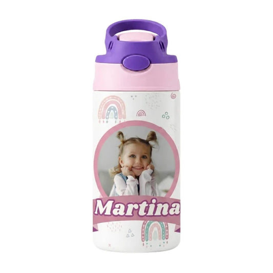 Botella Infantil Arcoiris personalizada con foto y nombre