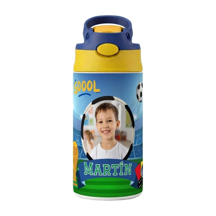 Botella Infantil Fútbol personalizada con foto y nombre