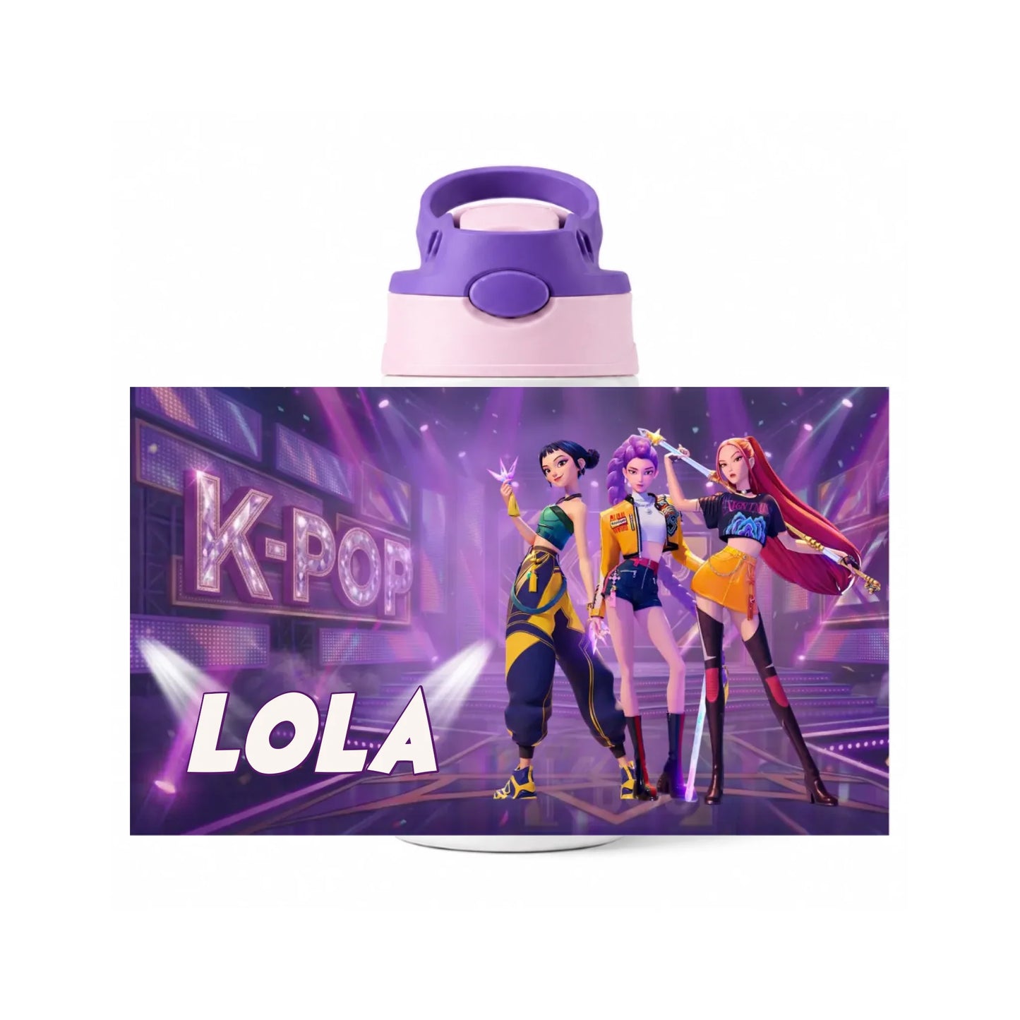 Botella de agua infantil personalizada con nombre y diseño de K-Pop