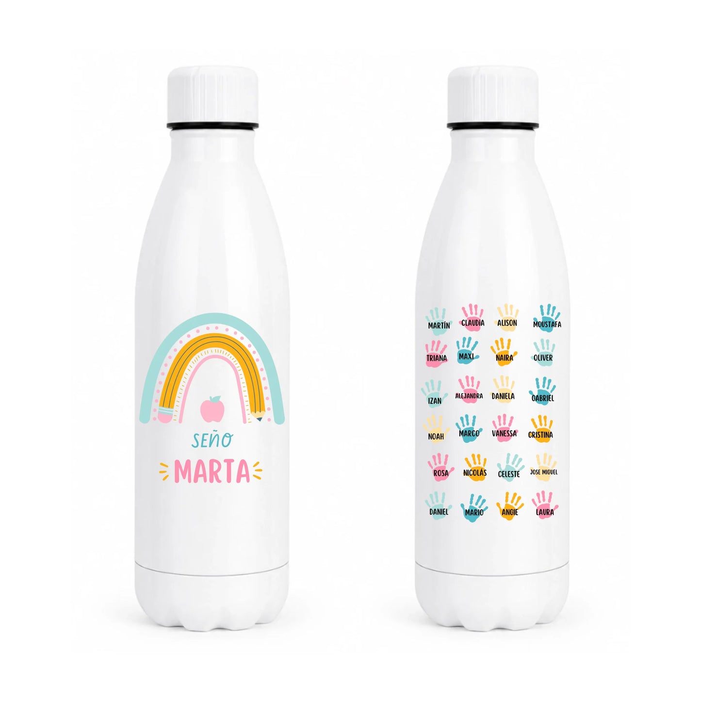 Botella térmica para maestra con nombres de alumnos