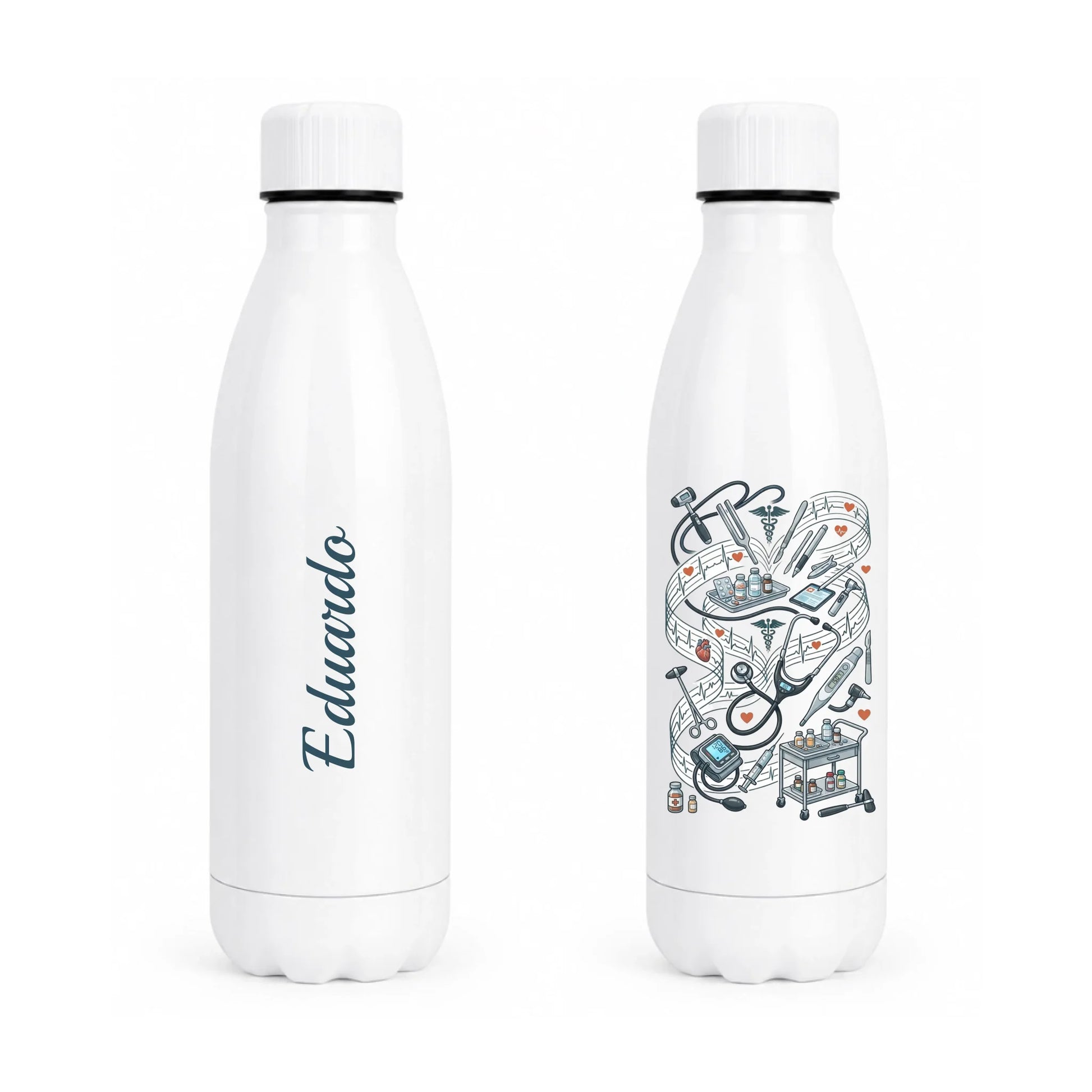 Botella térmica personalizada de acero inoxidable con diseño sanitario para médicos y enfermeros con nombre