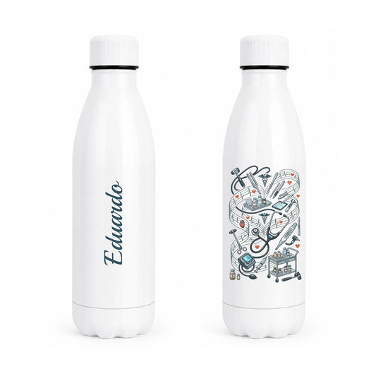 Botella térmica personalizada de acero inoxidable con diseño sanitario para médicos y enfermeros con nombre