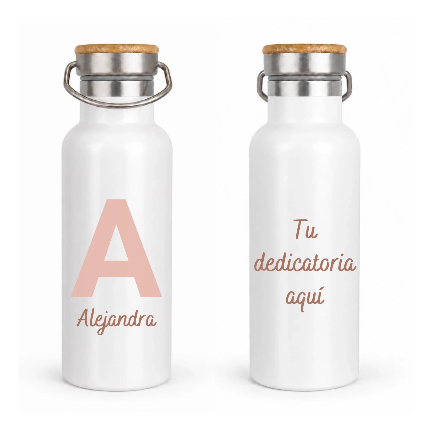 Botella térmica con inicial, nombre y dedicatoria personalizadas