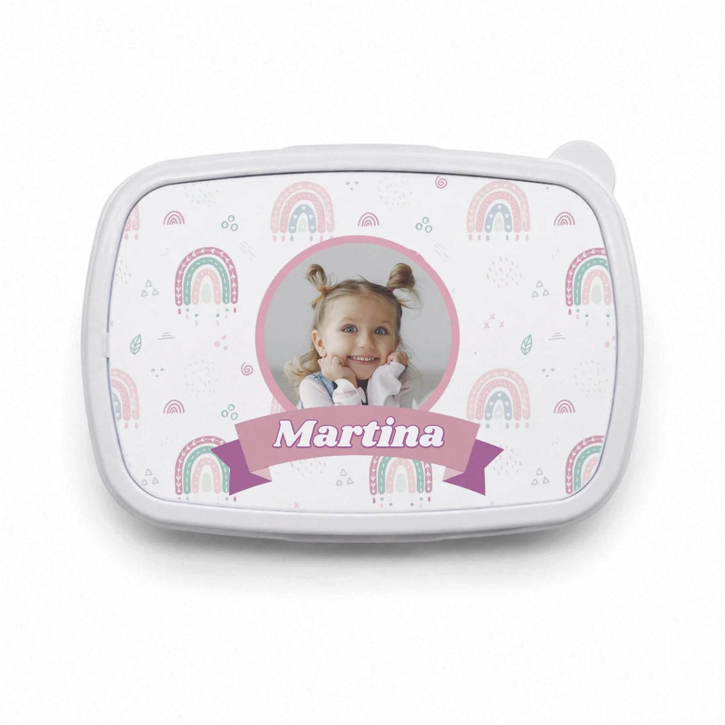 Fiambrera Infantil Arcoiris personalizada con foto y nombre