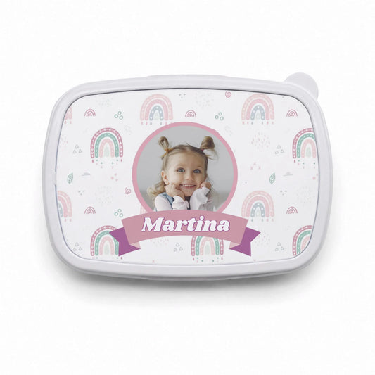 Fiambrera Infantil Arcoiris personalizada con foto y nombre