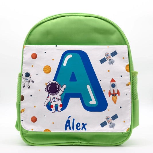 Mochila Infantil Personalizada con Inicial y Nombre de Planetas y Astronauta