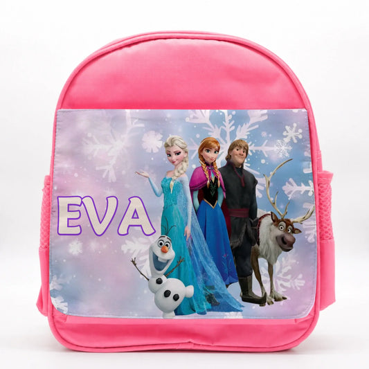 Mochila infantil personalizada de Frozen con ilustración de Elsa y Anna y nombre editable