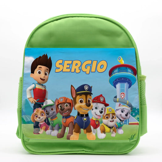 Mochila infantil personalizada de la Patrulla Canina con diseño impreso a color y nombre editable